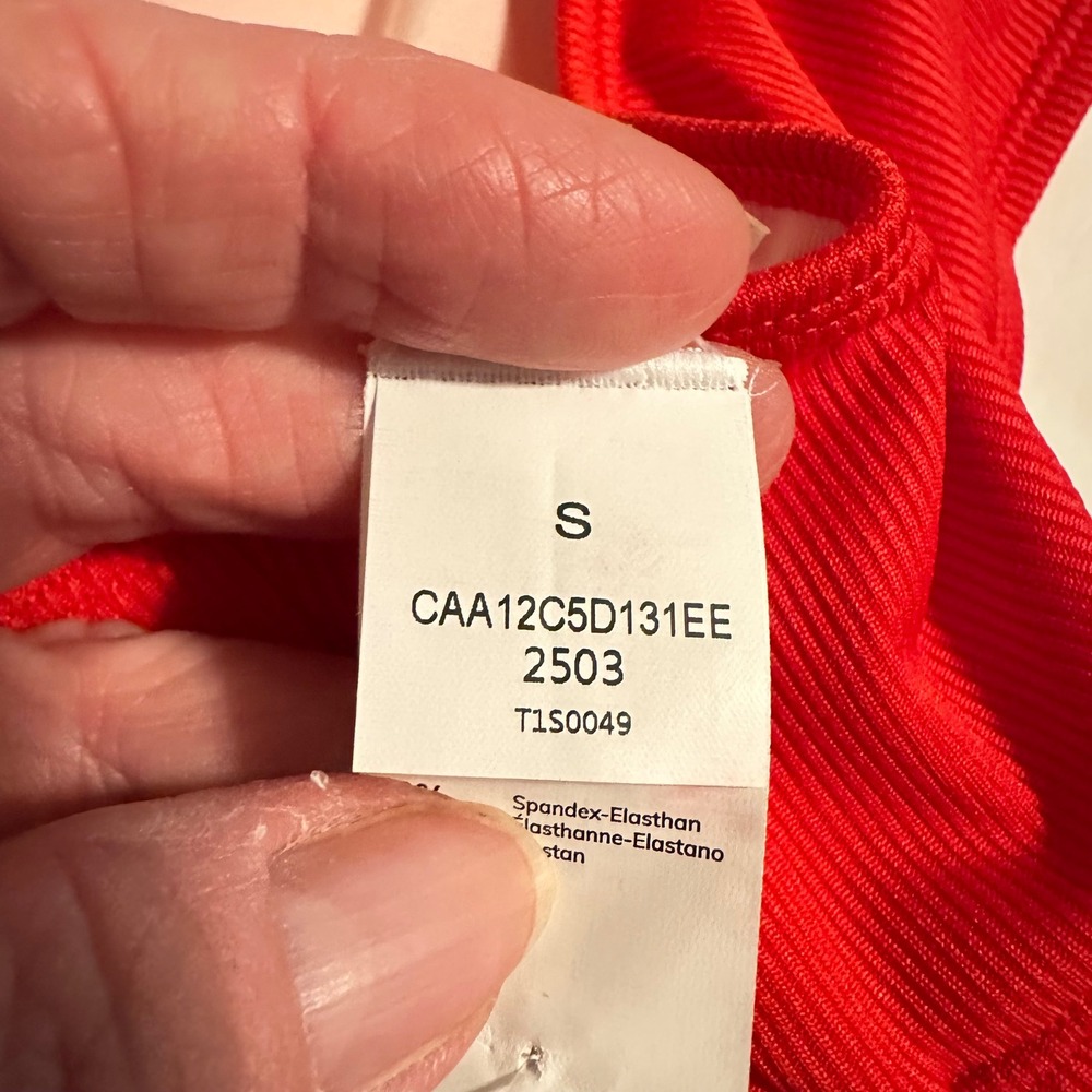 NEW Cupshe Red Ribbed One Shoulder Ruffle Bikini High Waisted Size Small Beach - Picture 6 of 9